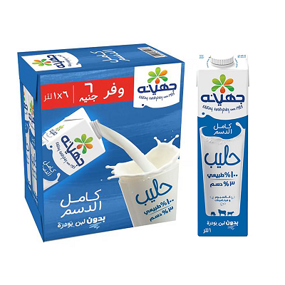 جهينه حليب  كامل الدسم  1 لتر كرتونه *6